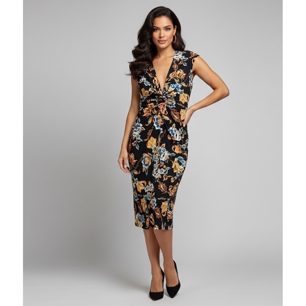 White House Black Market Womens V-Neck Sleeveless‎ Floral Sheath Sexy Dress 16